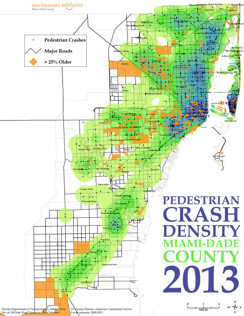A map of the crash density in miami-dade county.