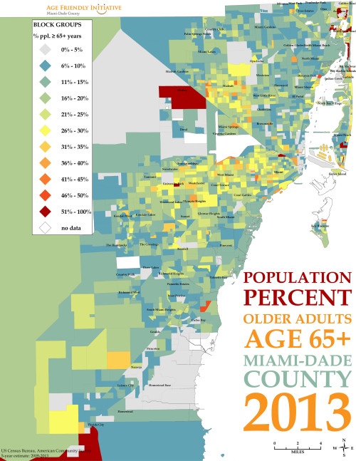 A map of the older age population in miami-dade county.