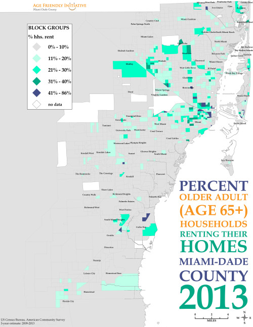 A map of the city of miami-dade county with older adults.