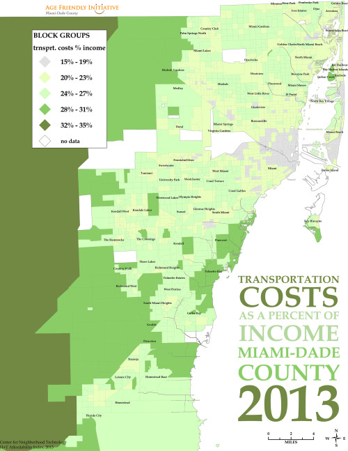 A map of the cost of transportation in miami-dade county.
